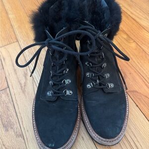 Botkier Black Suede Ankle Boots with Fur Trim